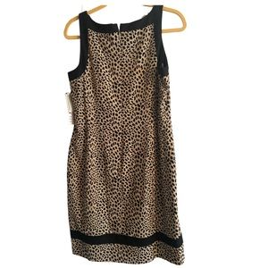 Lennie LNY Women’s Linen Dress Sleeveless Black/Tan Cheetah Print Sz 10 Back Zip
